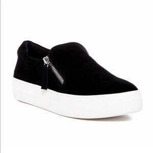 STEVE MADDEN Glammar Black Suede Zip Up Platform Court Sneaker Size 6.5